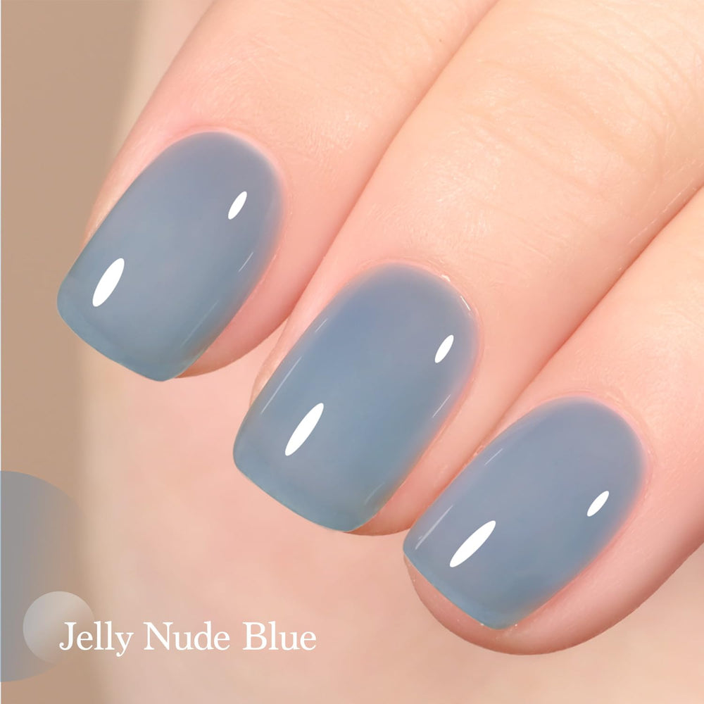 GAOY Jelly Nude Blue gel nail polish curing under UV lamp for fast dry