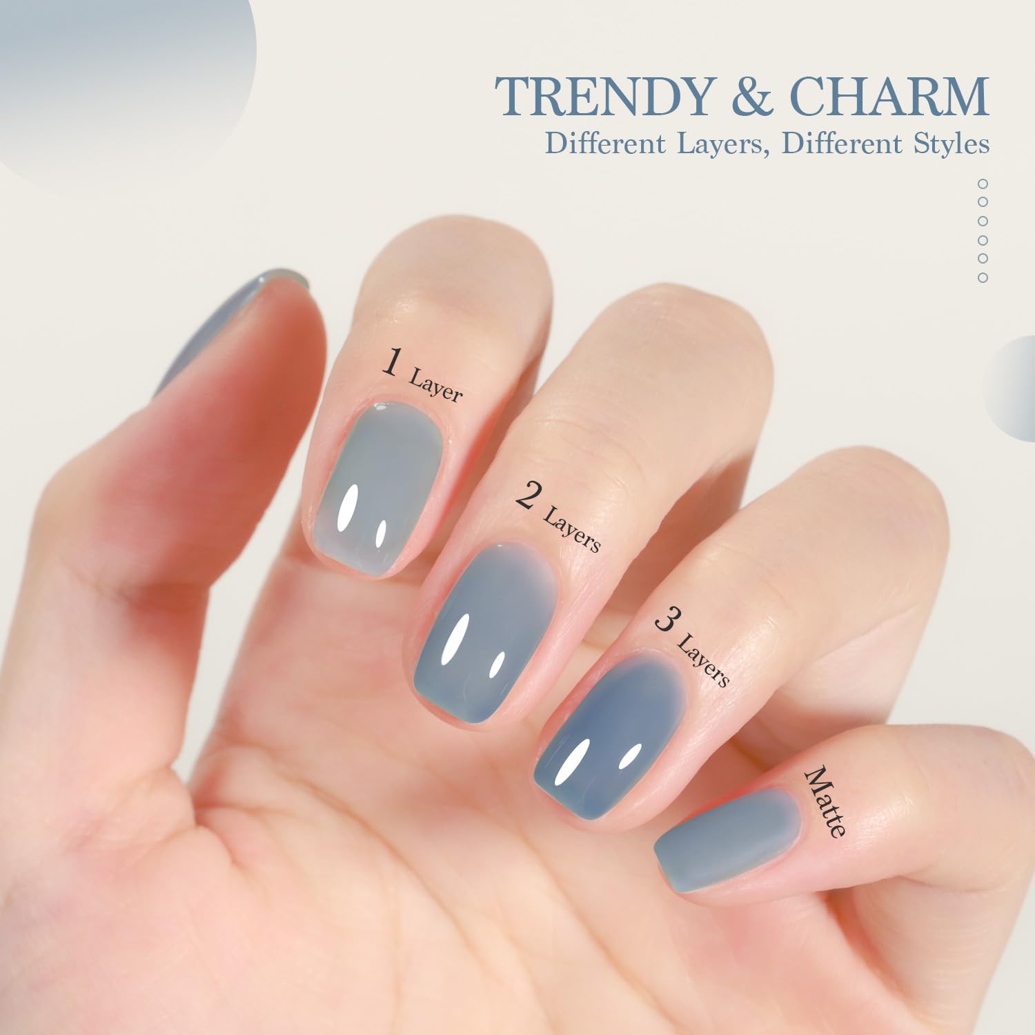 GAOY Jelly Nude Blue gel nail polish with glossy jelly finish on nails