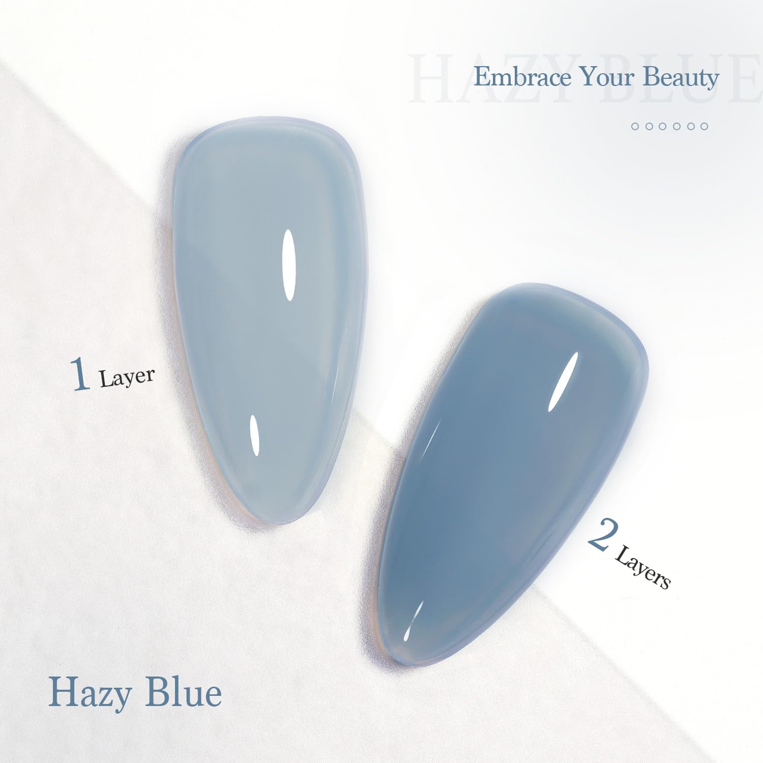 GAOY Jelly Nude Blue gel nail polish swatches showing buildable sheer-to-opaque color