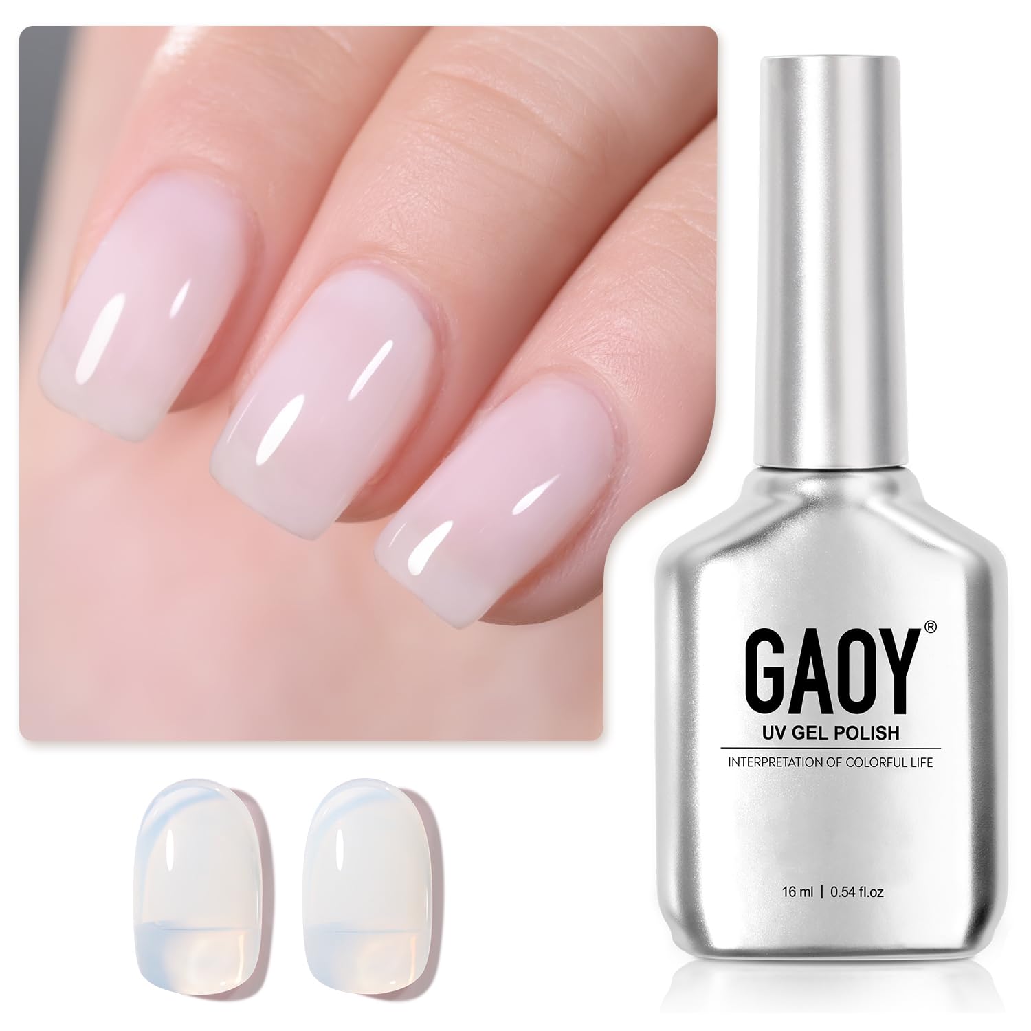 GAOY Jelly Nude bottle—sheer white gel for at-home nail art.