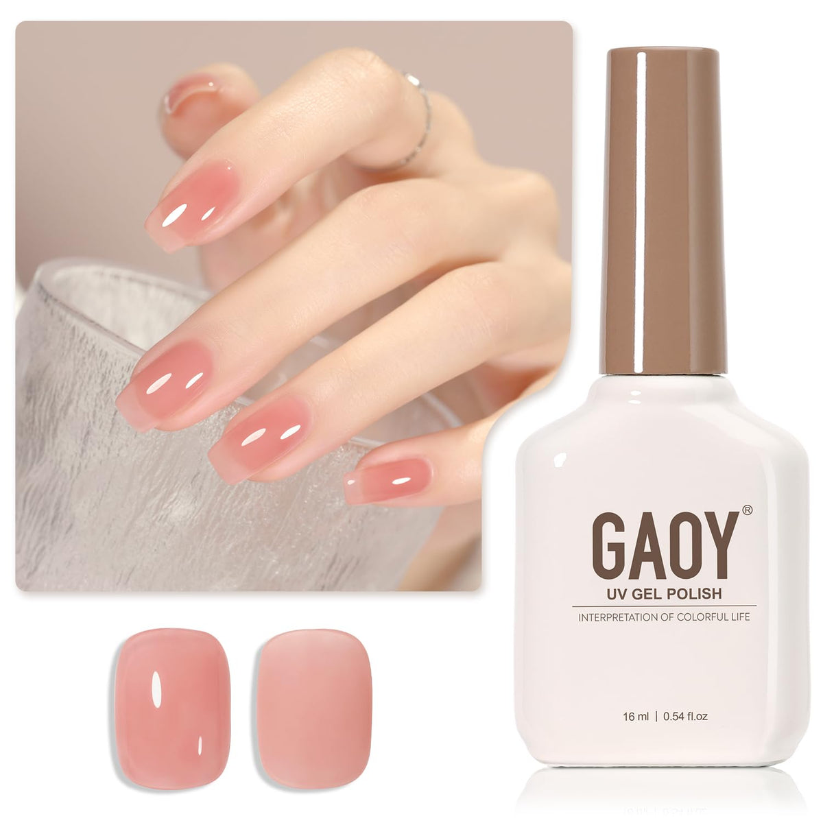 GAOY Jelly Nude Gel Nail Polish bottle front showing buildable sheer pink color.