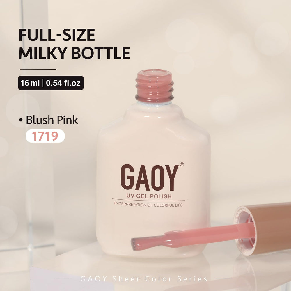 GAOY Jelly Nude Gel Nail Polish finished manicure in soft pink glow.