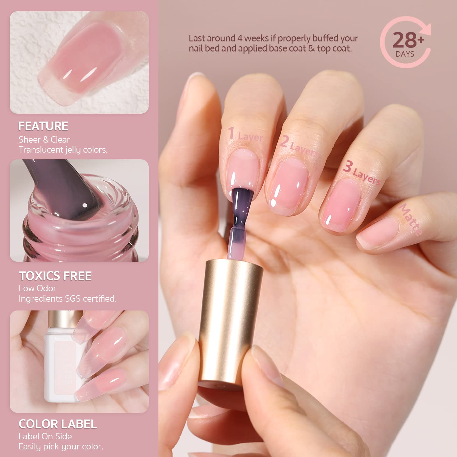GAOY Jelly Nude Pink set de gel con seis tonos suaves