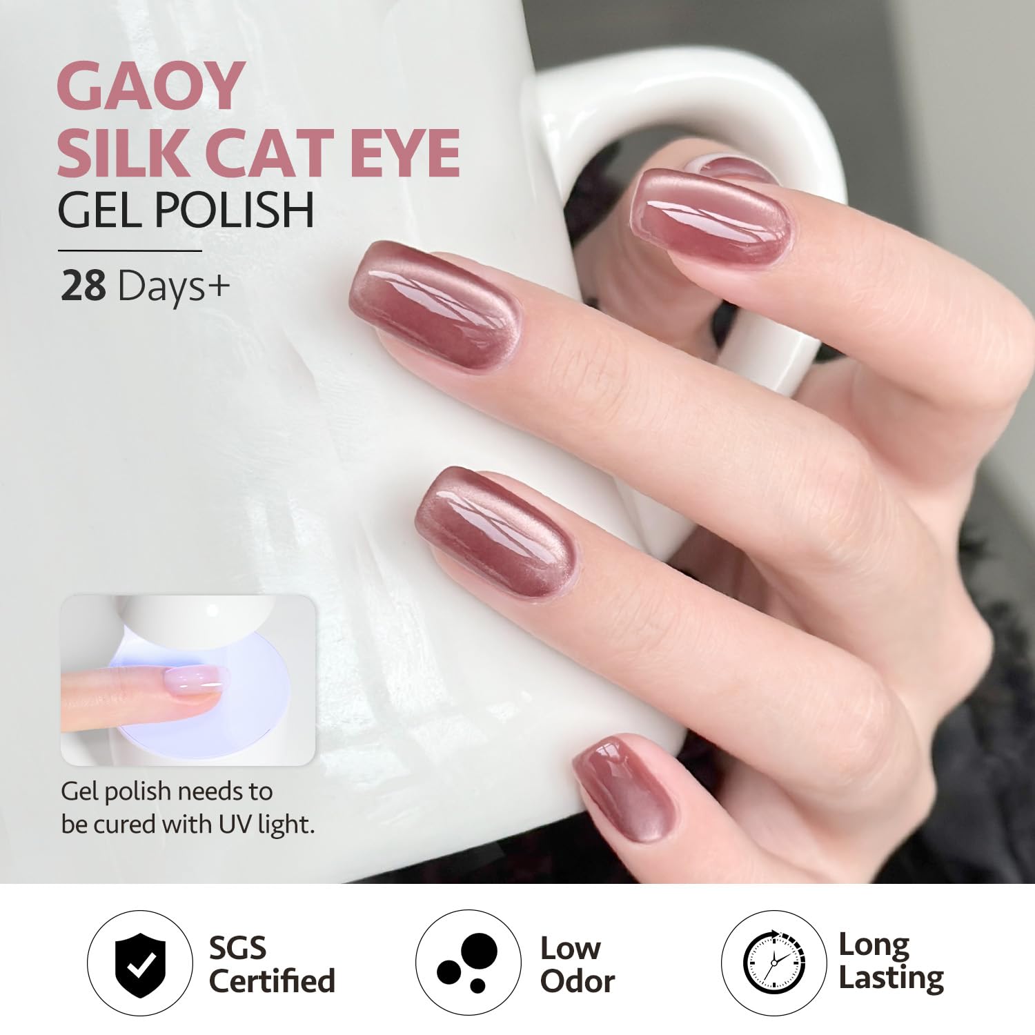 GAOY Jelly Pink Silver Cat Eye facilita crear uñas con imán para efectos magnéticos.