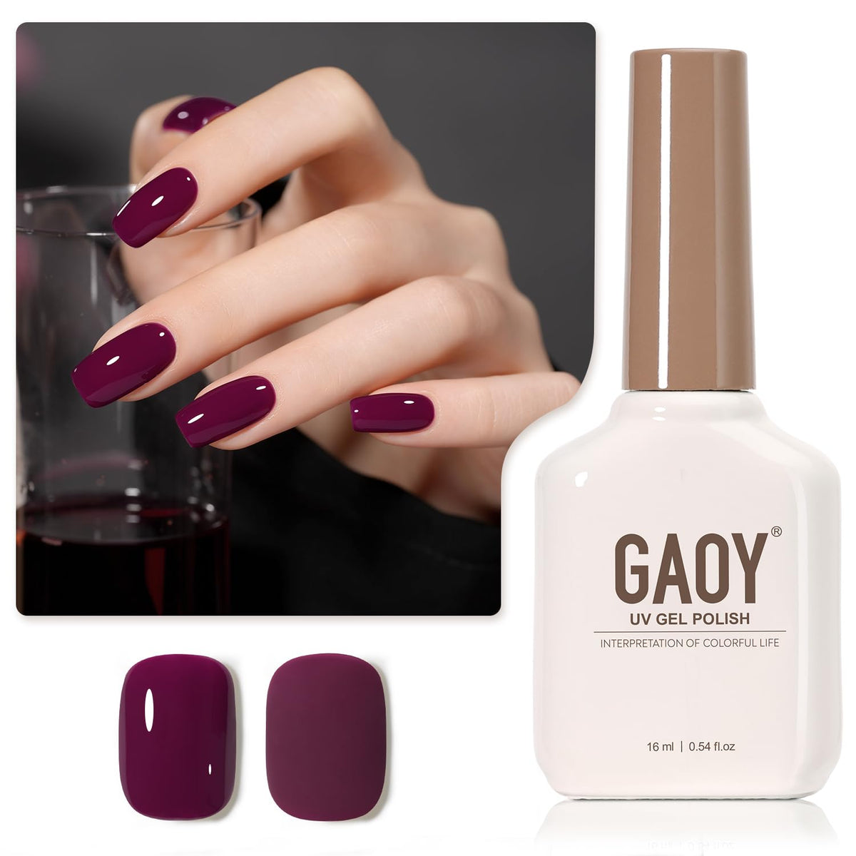 GAOY Jelly Purple Gel Nail Polish bottle close-up showing vibrant color for at-home manicure.