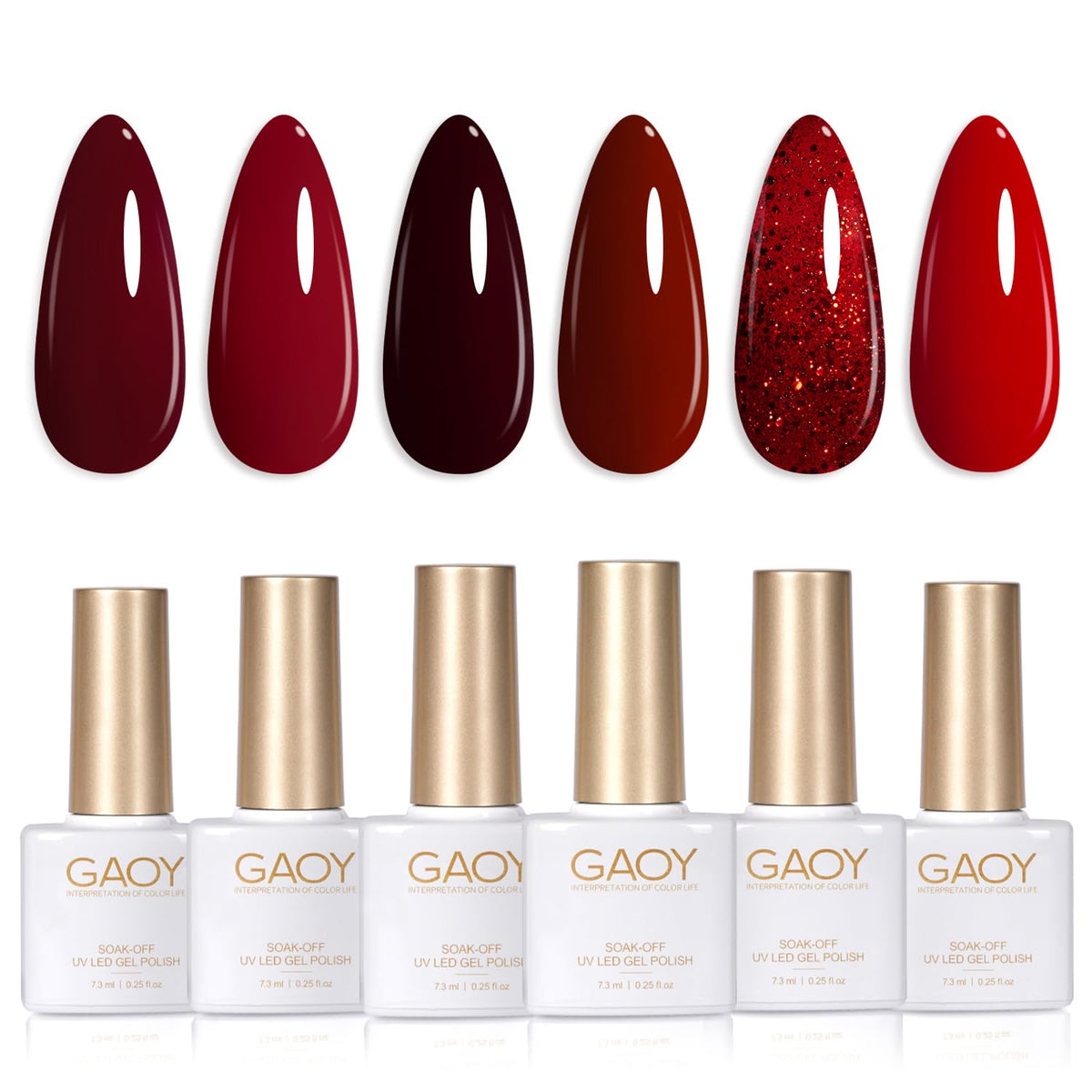 GAOY laca gel bordo: set de 6 colores para manicura en casa con acabado brillante.