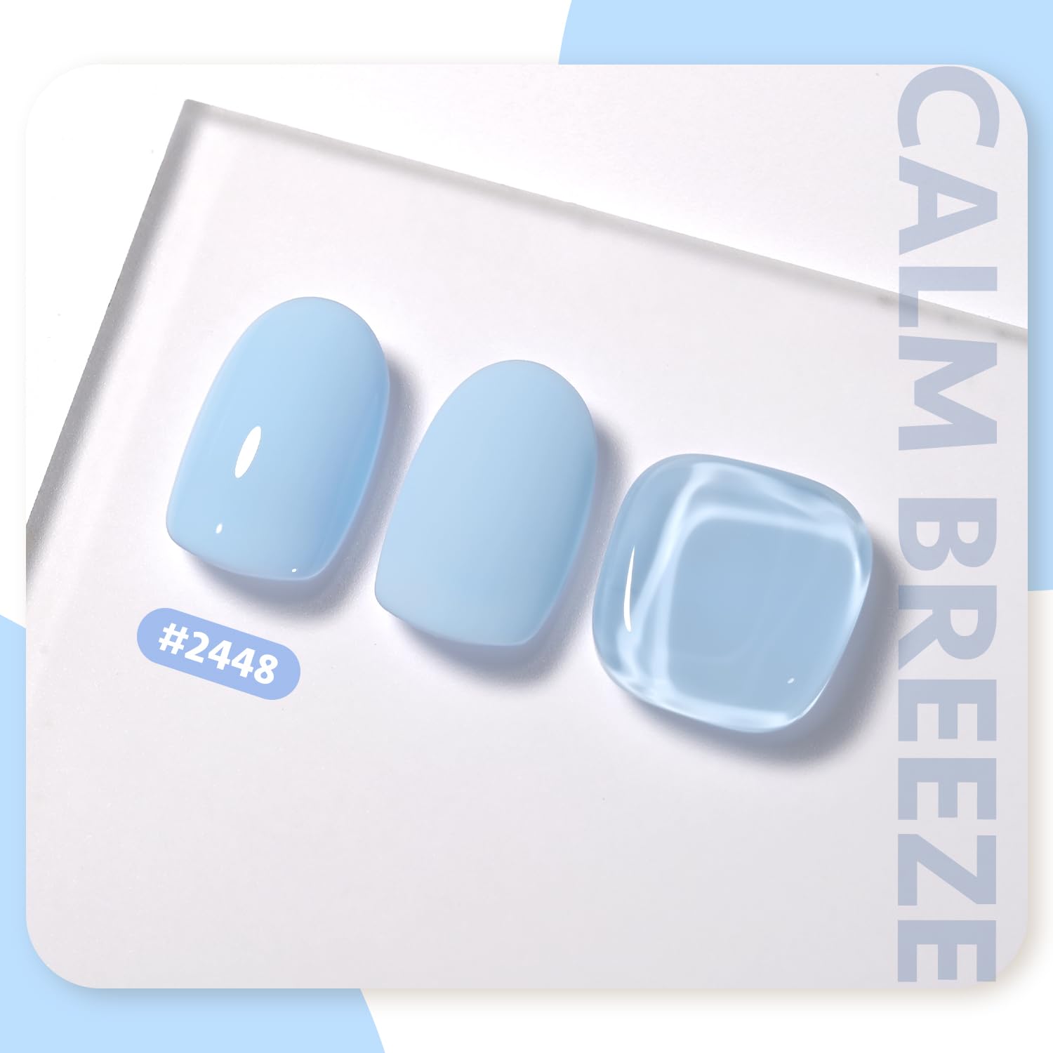 GAOY Light Blue Gel Nail Polish swatch on nails, two-layer application for solid coverage.