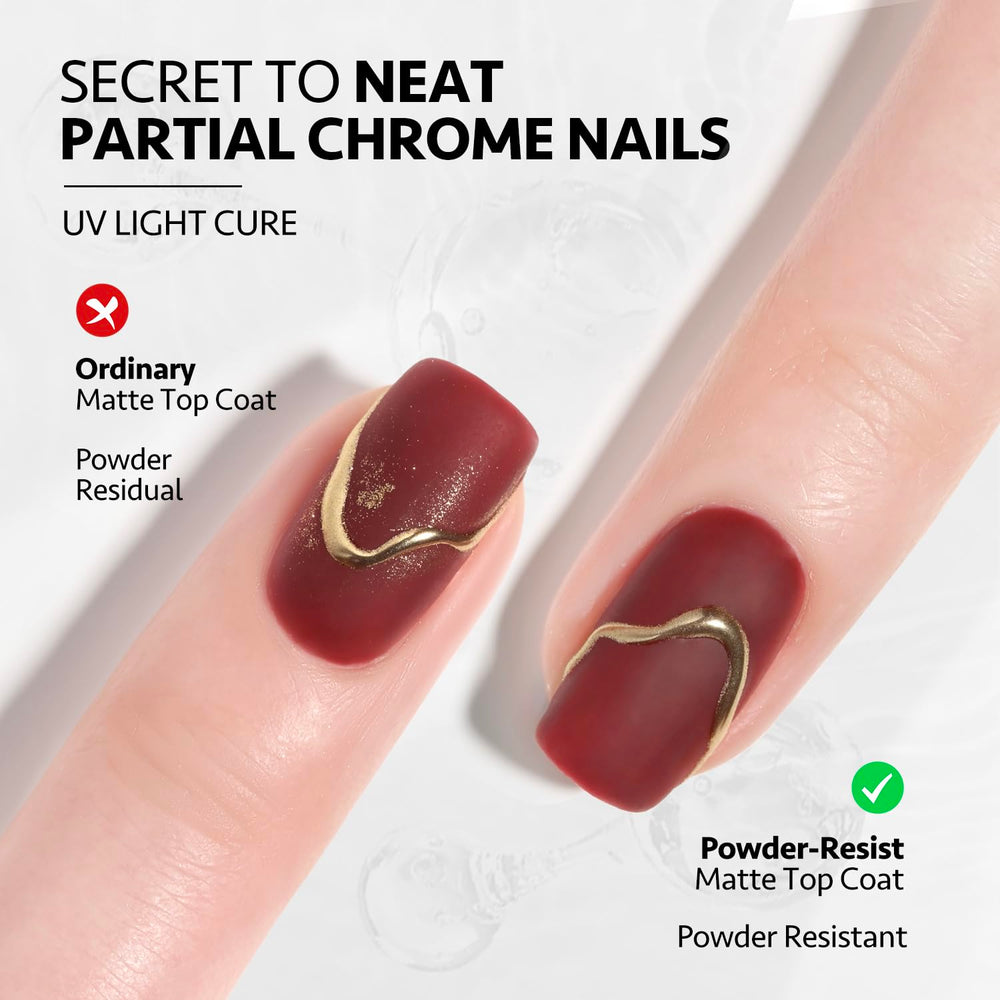 GAOY matte top coat swatch showing chrome-proof mirror-detail finish.