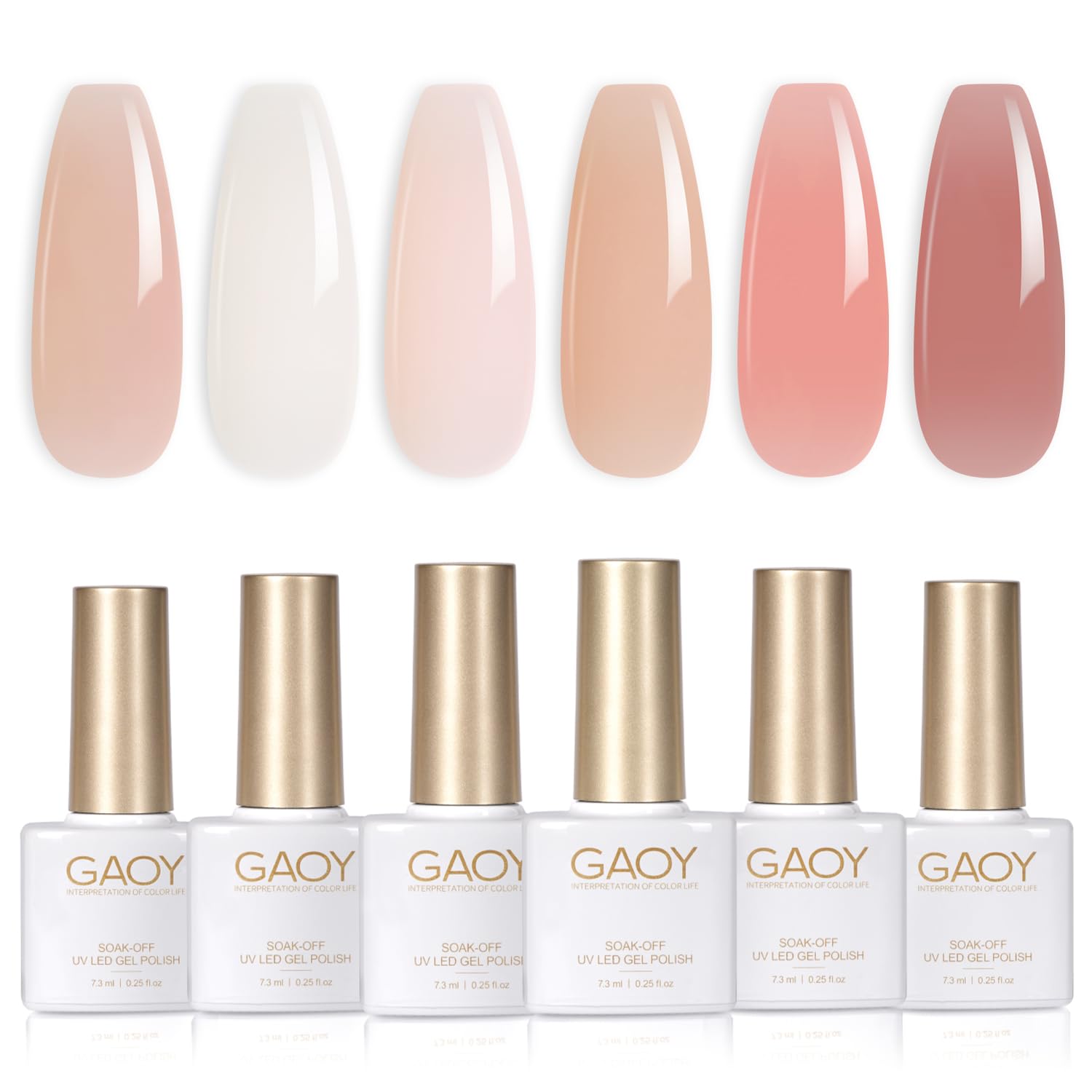 GAOY Milky Jelly Nude, set de gel translúcido en 6 colores para uñas con acabado suave