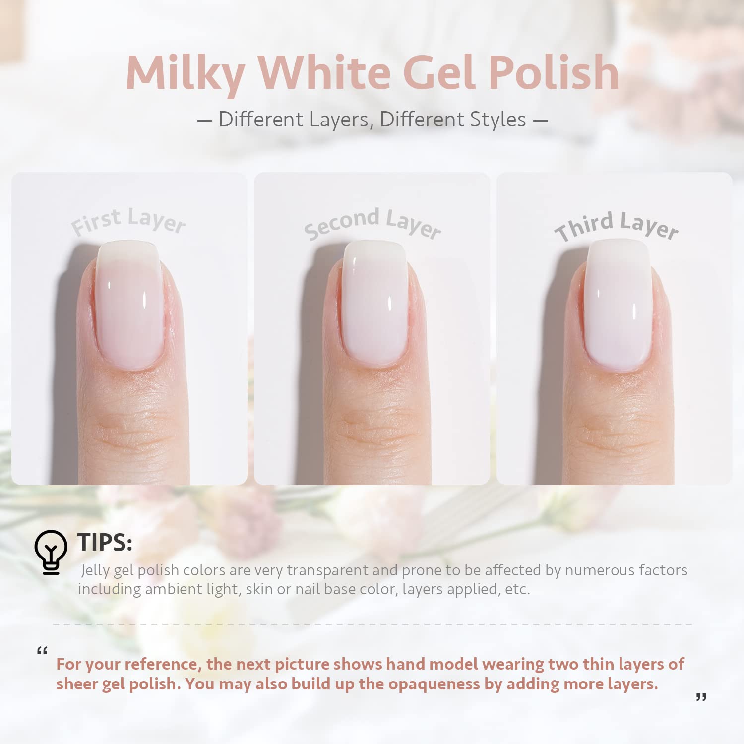 GAOY Milky White gel brush applying a nude color for at-home manicure.