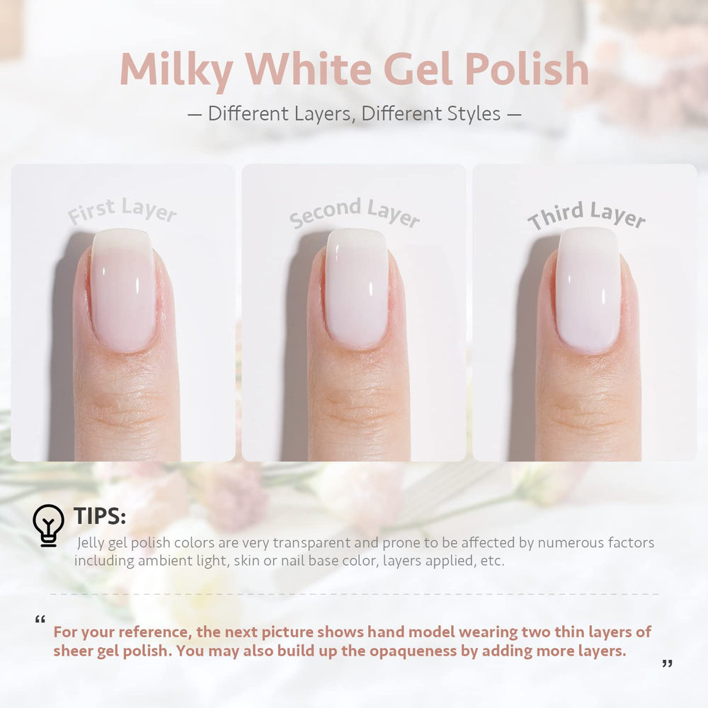 GAOY Milky White gel brush applying a nude color for at-home manicure.