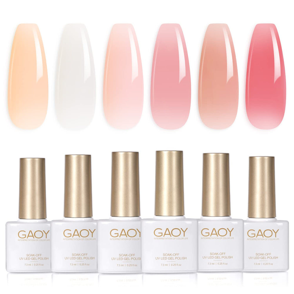 GAOY Milky White Jelly Nude, botellas mostrando tono translúcido y acabado suave.