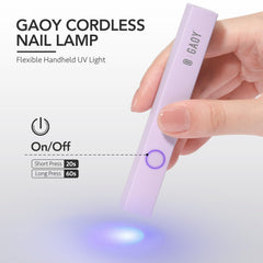 GAOY mini nail lamp cordless in action, clean, portable for at-home gel manicures.