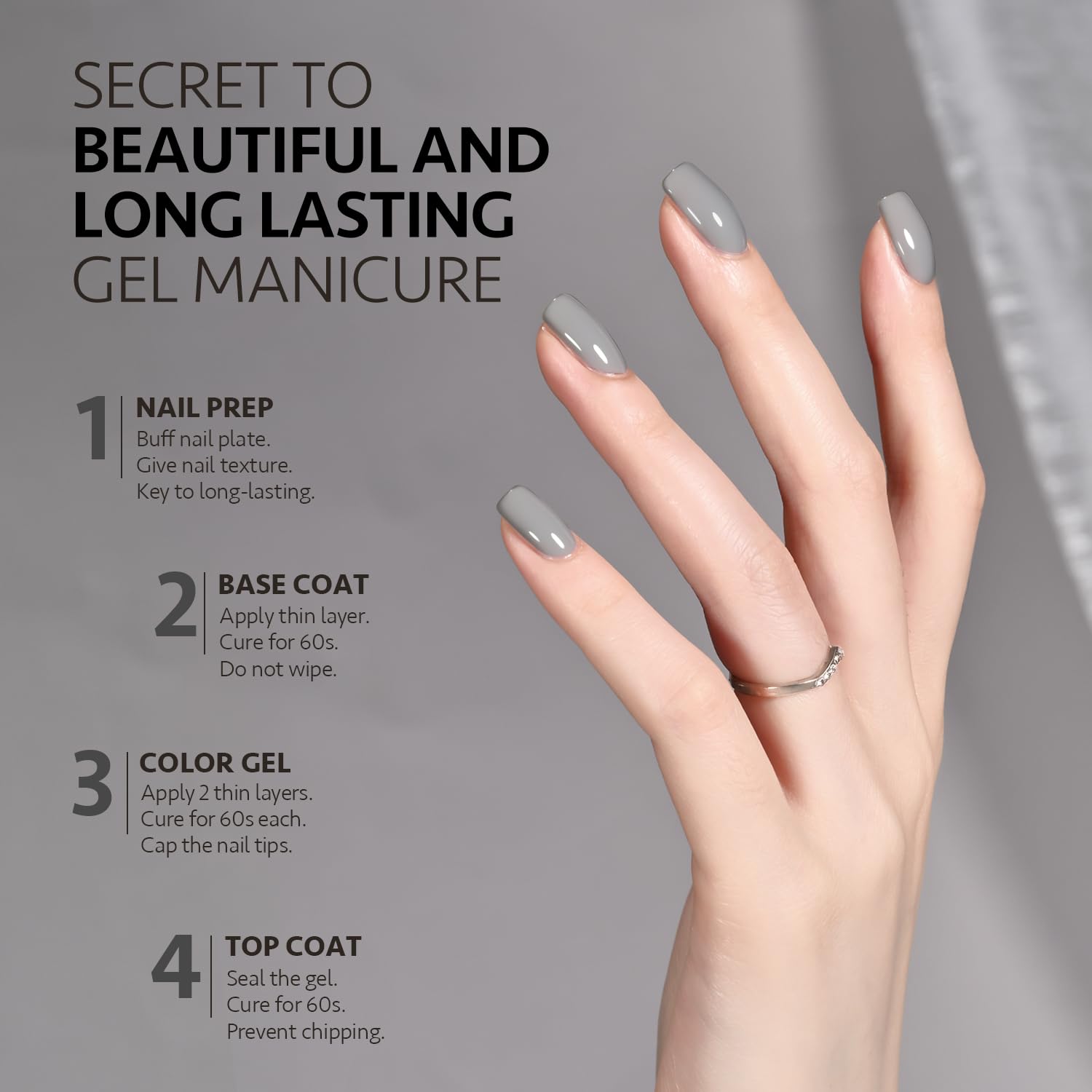 GAOY nail art application using gray gel polish for DIY manicure.