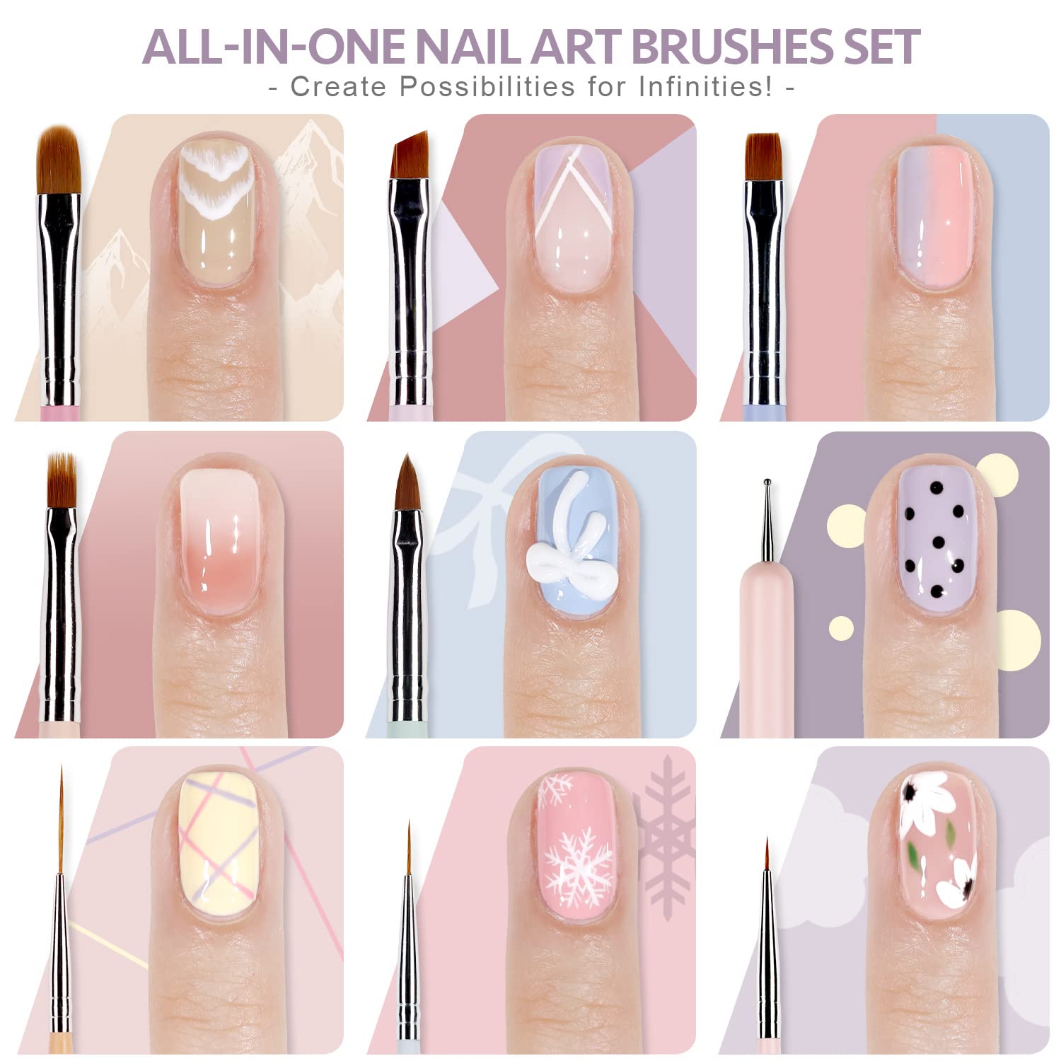 GAOY nail art brushes with varied tips for crisp lines and patterns