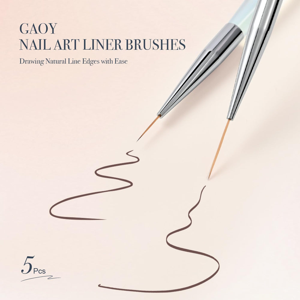 GAOY 5Pcs nail art liner brushes set closeup showing fine tips