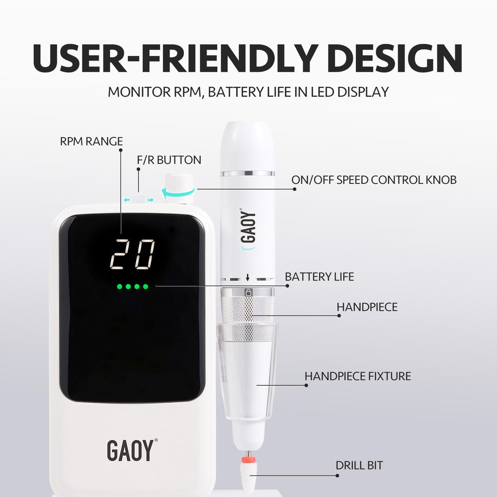 GAOY nail drill in hand demonstrates comfortable compact grip