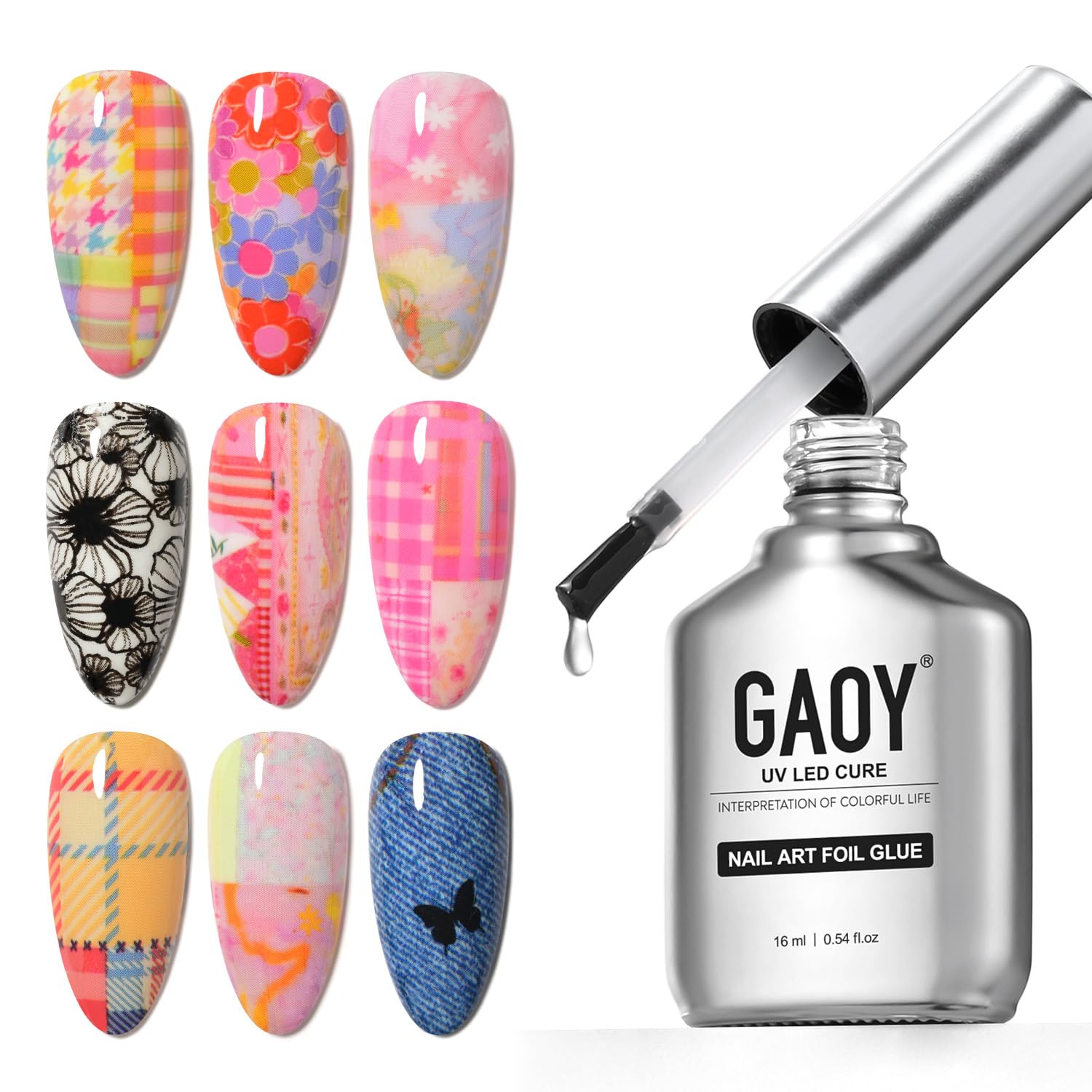 GAOY 16ml nail foil glue bottle for precise foil transfers.