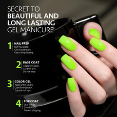 GAOY neon green gel polish curing under UV lamp for 60 seconds