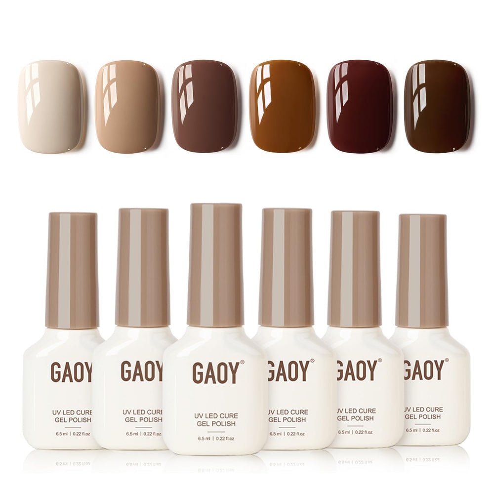 GAOY Nude Brown gel nail polish set bottles displayed for at-home manicure options.