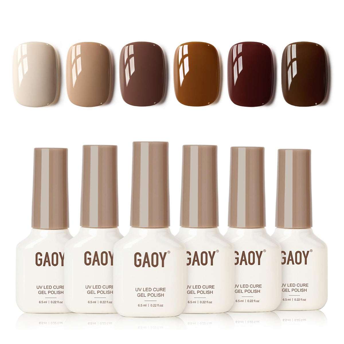 GAOY Nude Brown gel nail polish set bottles displayed for at-home manicure options.