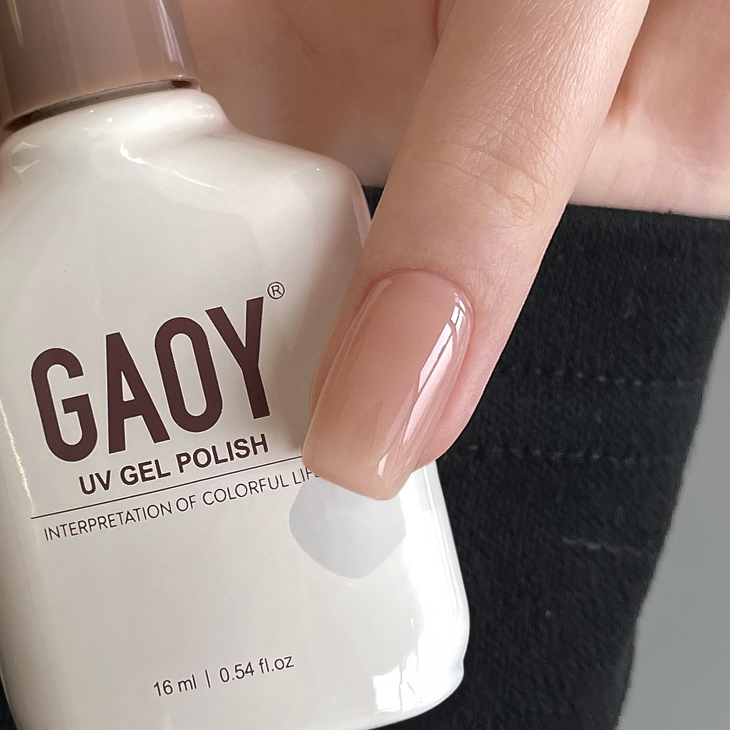 GAOY Nude Jelly Gel Nail Polish brush stroke demonstrates smooth application.