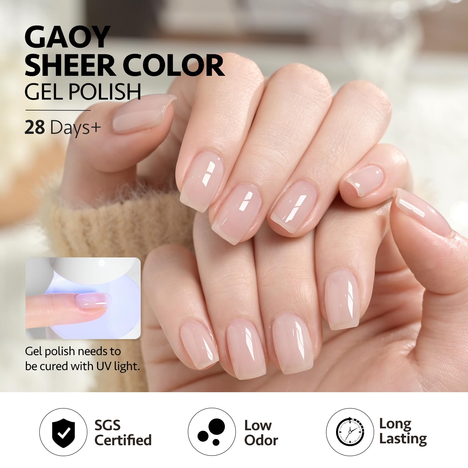 GAOY Nude Jelly Gel Polish jelly finish shine after top coat.