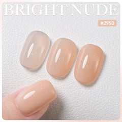 GAOY Nude Jelly Gel Nail Polish swatch on nail demonstrating translucent-to-opaque build.