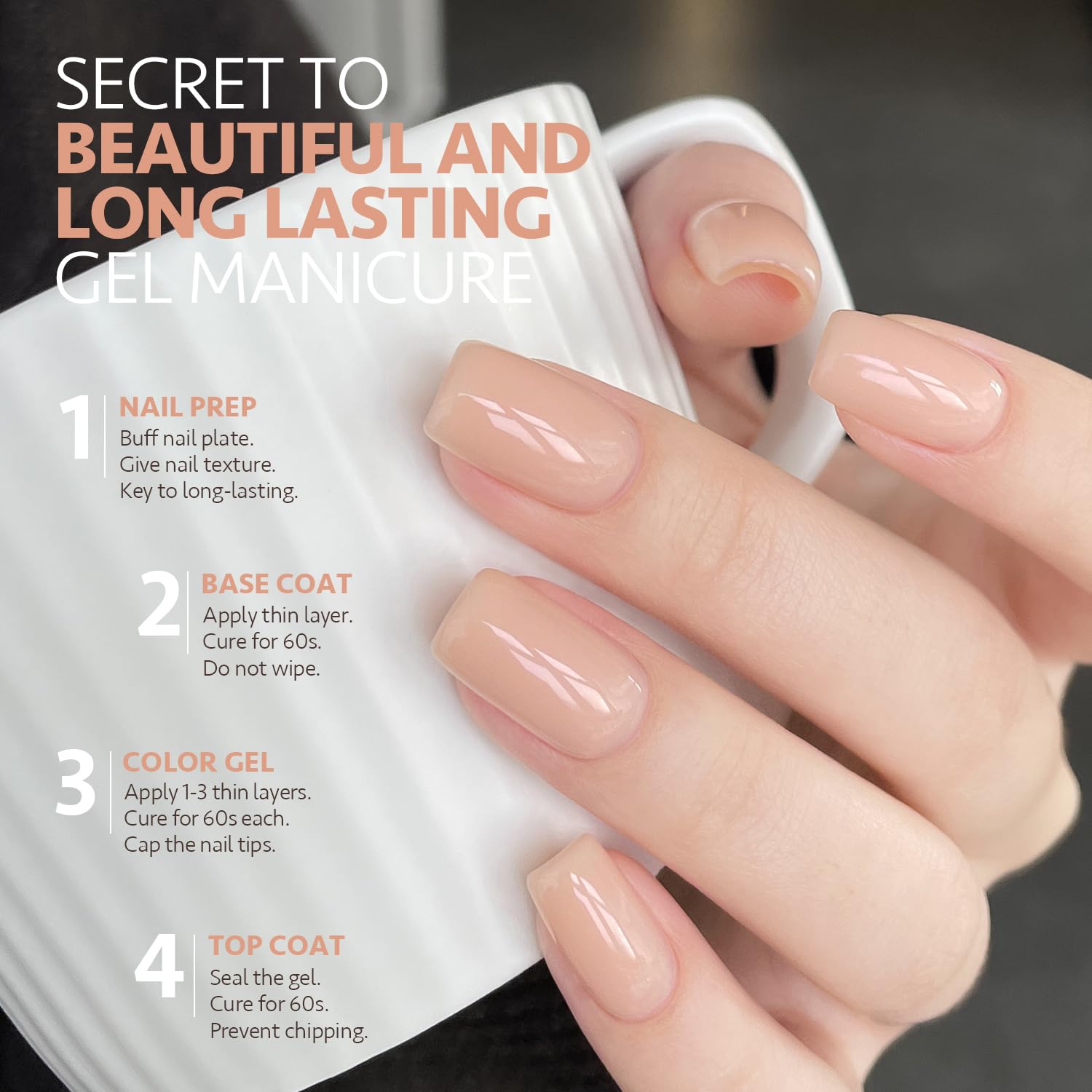 GAOY Nude Jelly Gel Nail Polish curing under UV lamp in 60 seconds.