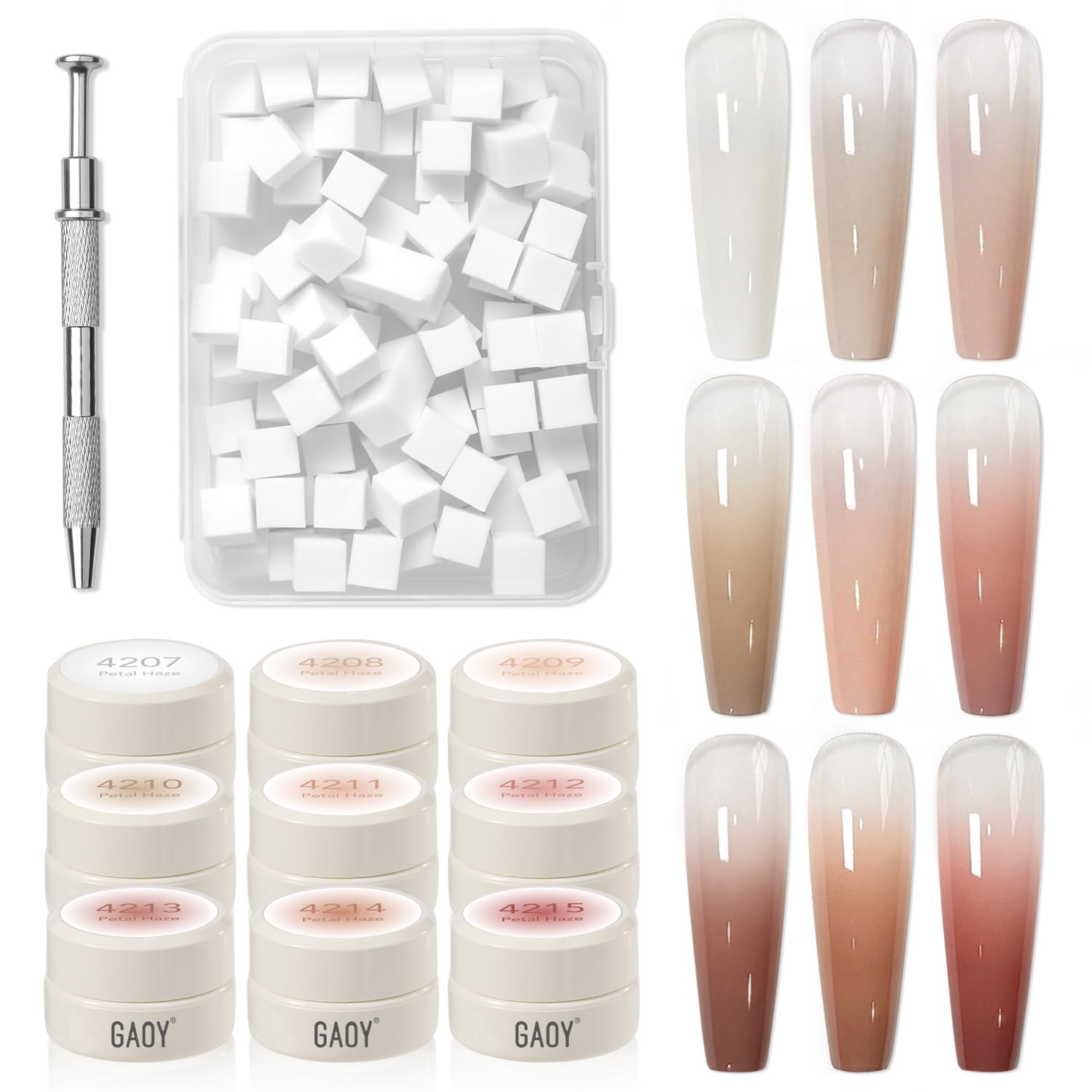 GAOY Ombre gel nail kit pots provide nine colors for smooth gradient blending.