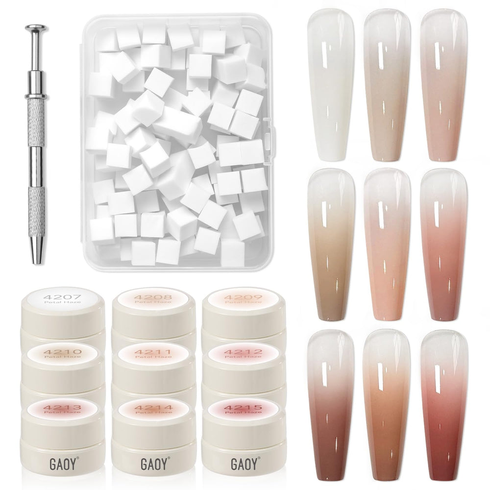 GAOY Ombre gel nail kit pots provide nine colors for smooth gradient blending.