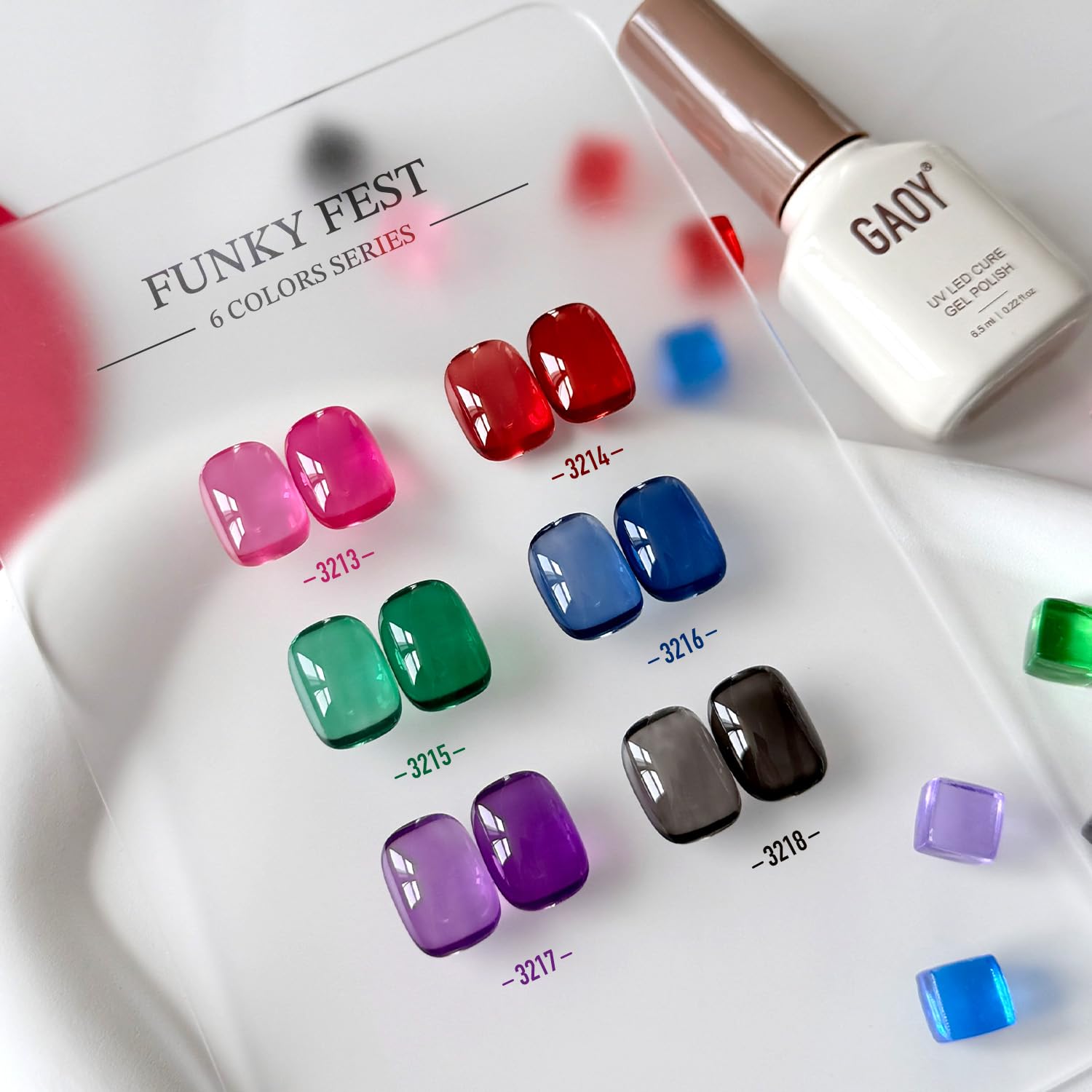 GAOY pack de 6 esmaltes gel de 6.5 ml para arte de uñas en casa.