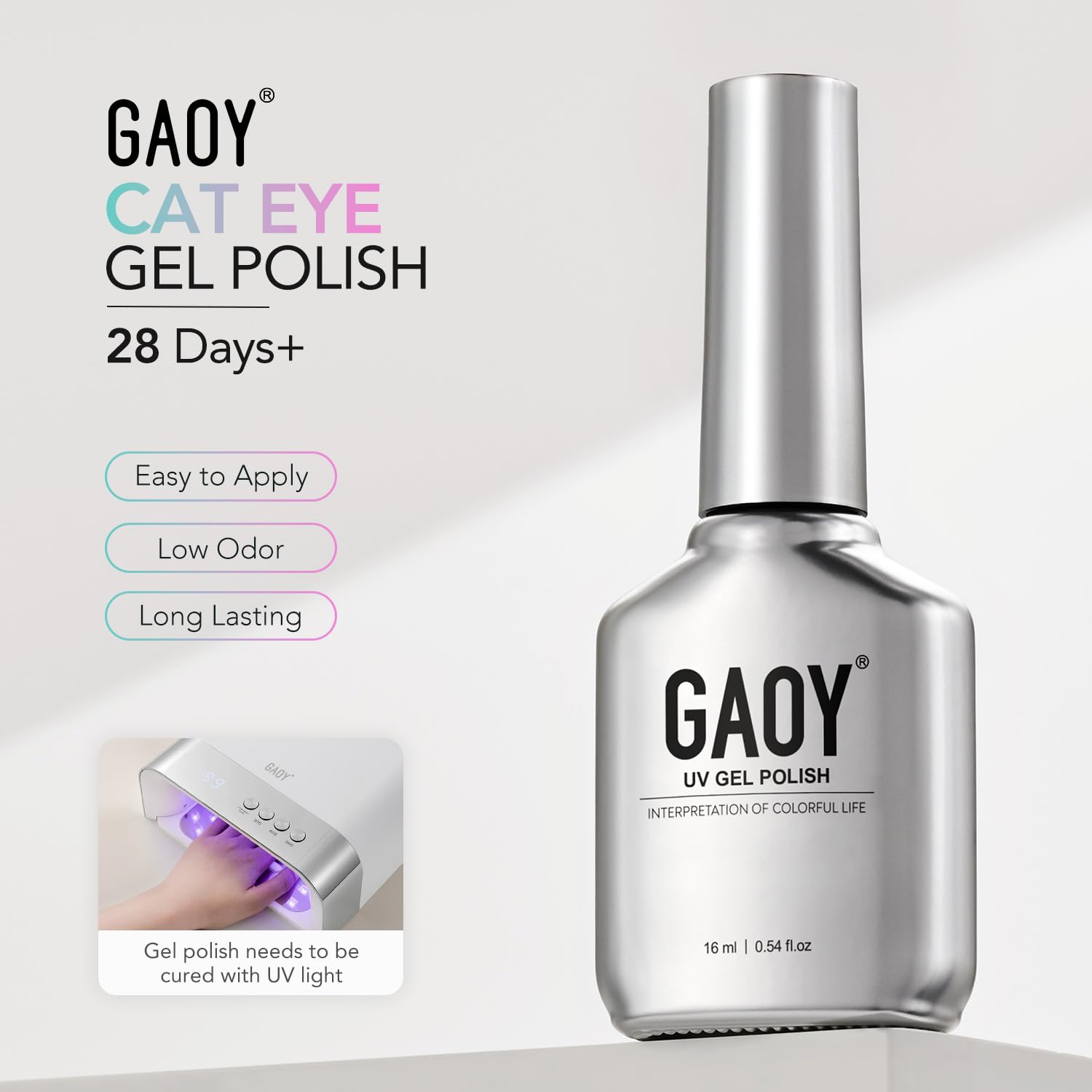 GAOY 16 ml bottle features a low-odor glittery formula and magnet.
