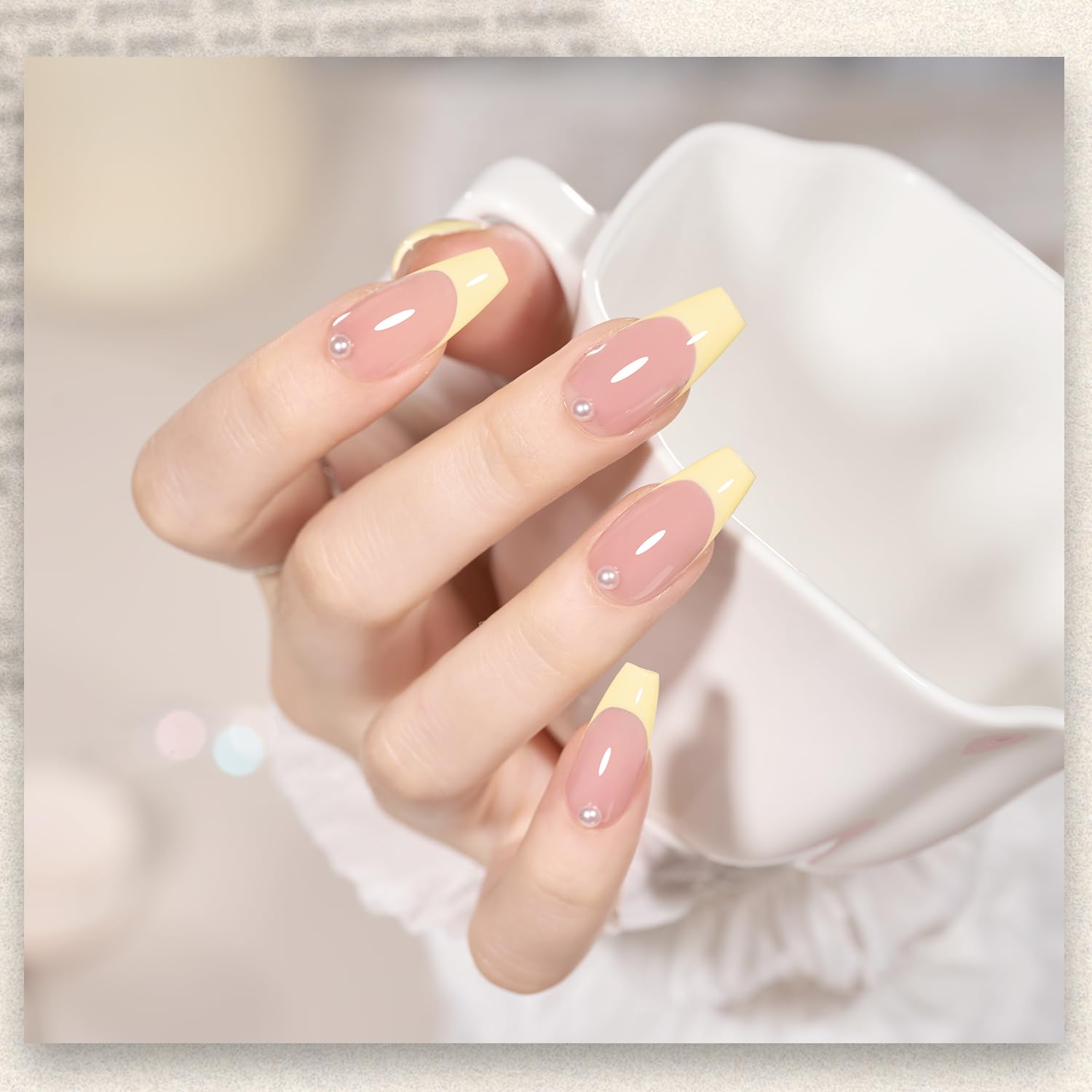 GAOY Pastel Yellow gel nail polish application brush in action.