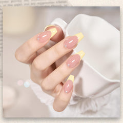 GAOY Pastel Yellow gel nail polish application brush in action.