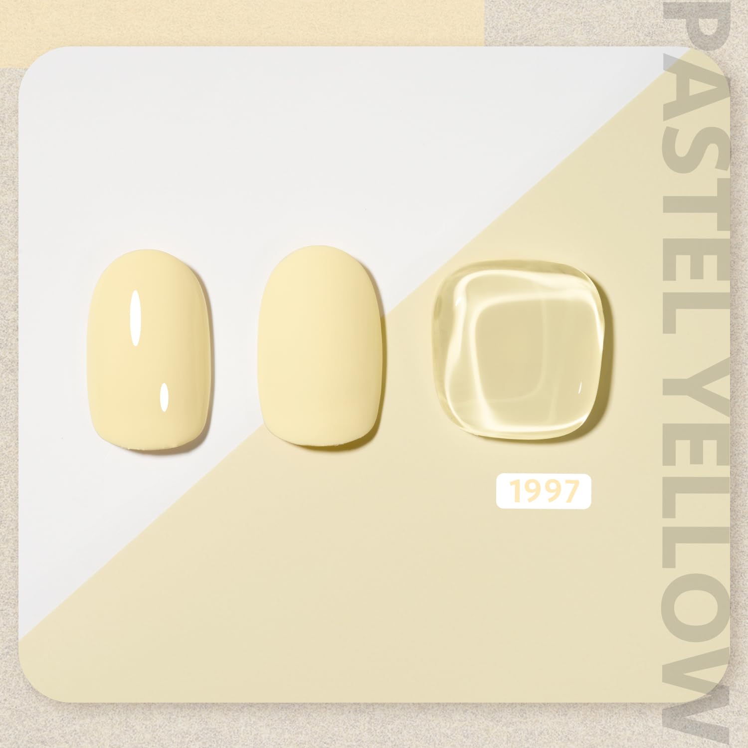 GAOY Pastel Yellow gel nail polish swatch on nail showing smooth color.