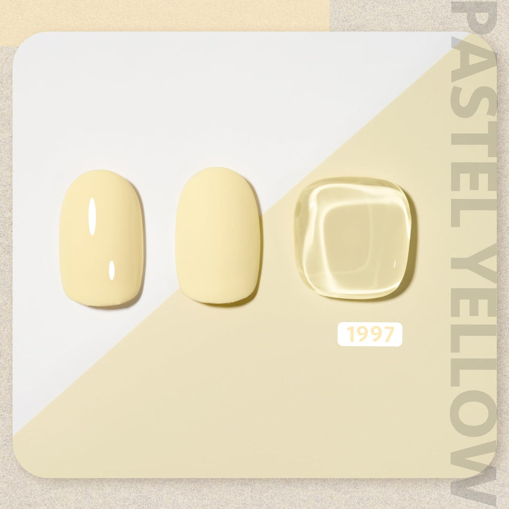 GAOY Pastel Yellow gel nail polish swatch on nail showing smooth color.