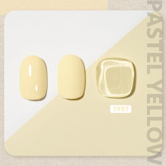 GAOY Pastel Yellow gel nail polish swatch on nail showing smooth color.
