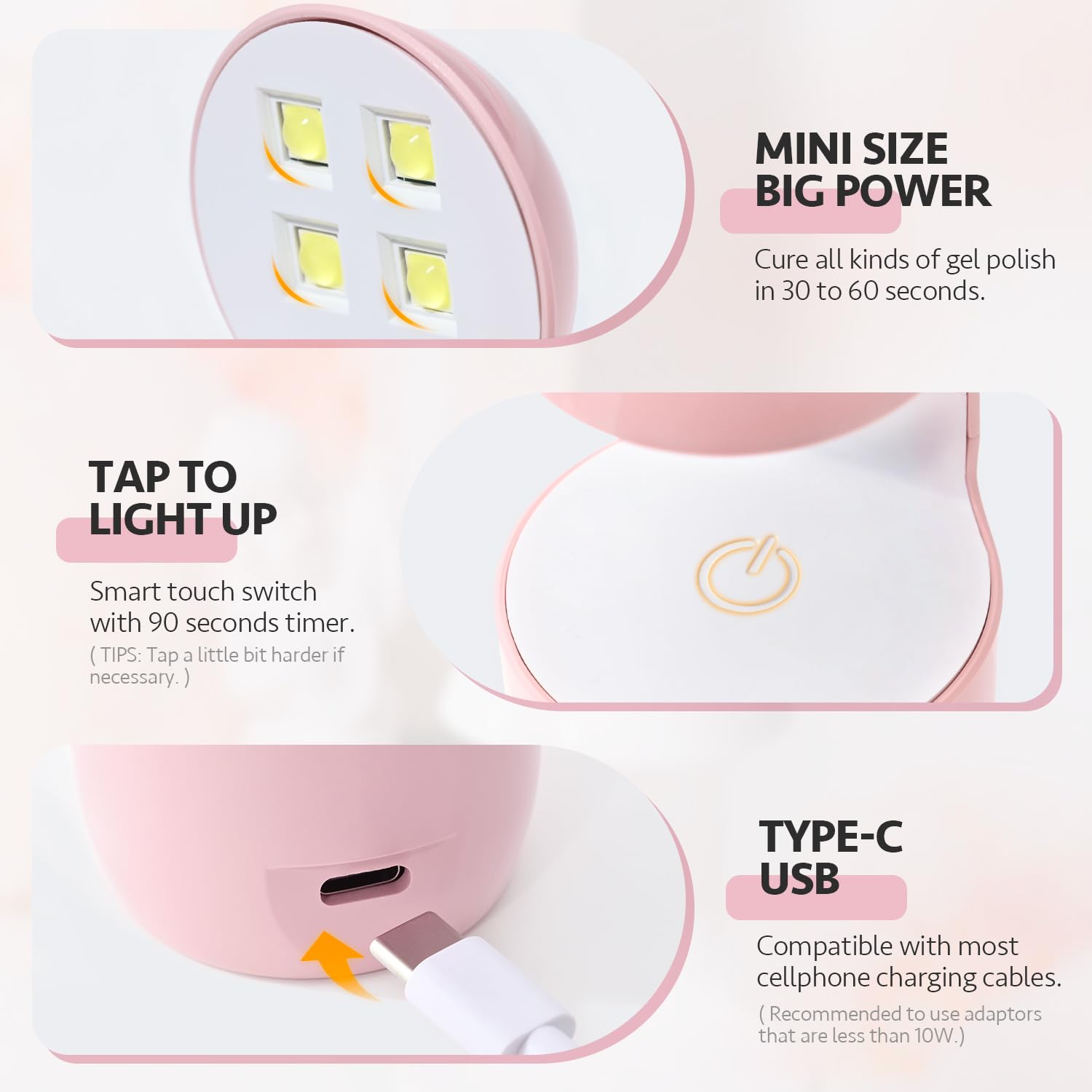 GAOY pink compact nail dryer fits in hand for easy travel and salon-quality results