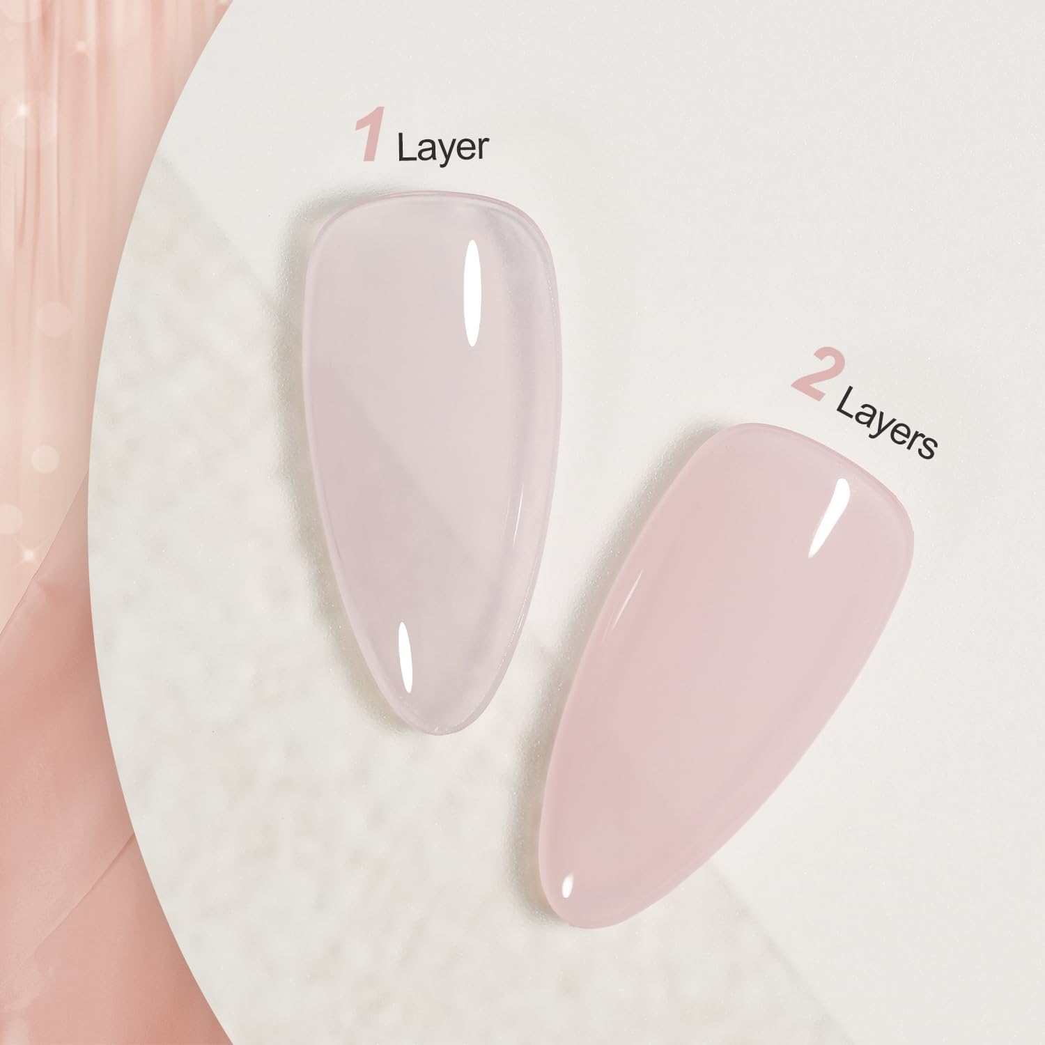 GAOY Pink Jelly Nude swatch layer showcasing sheer to opaque buildable color.