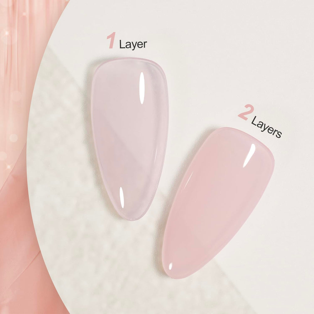 GAOY Pink Jelly Nude swatch layer showcasing sheer to opaque buildable color.