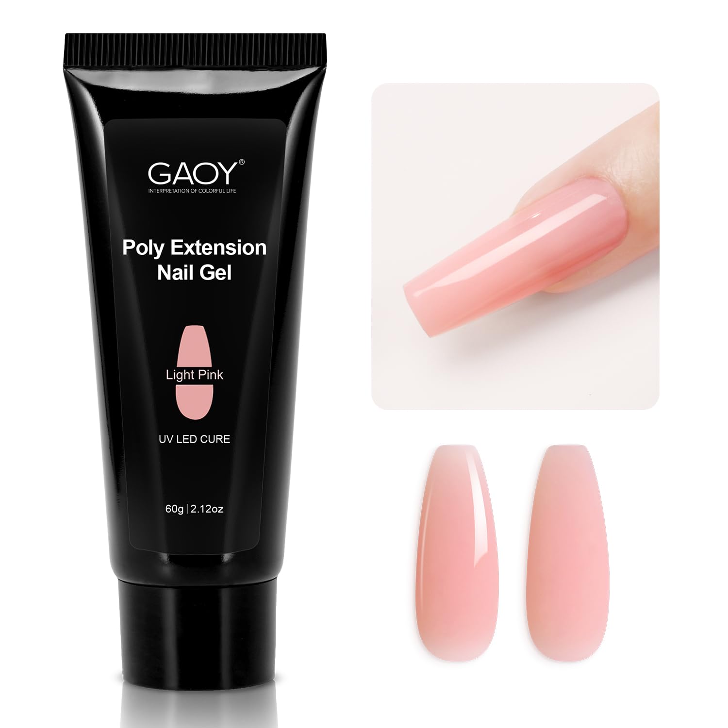 GAOY Poligel 60g tono natural, envase visible para uñas duraderas.