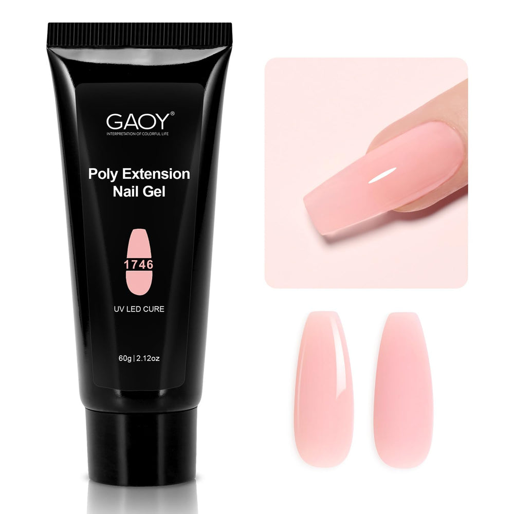 GAOY Poly Gel cristal rosado en frasco para uñas duraderas y naturales.