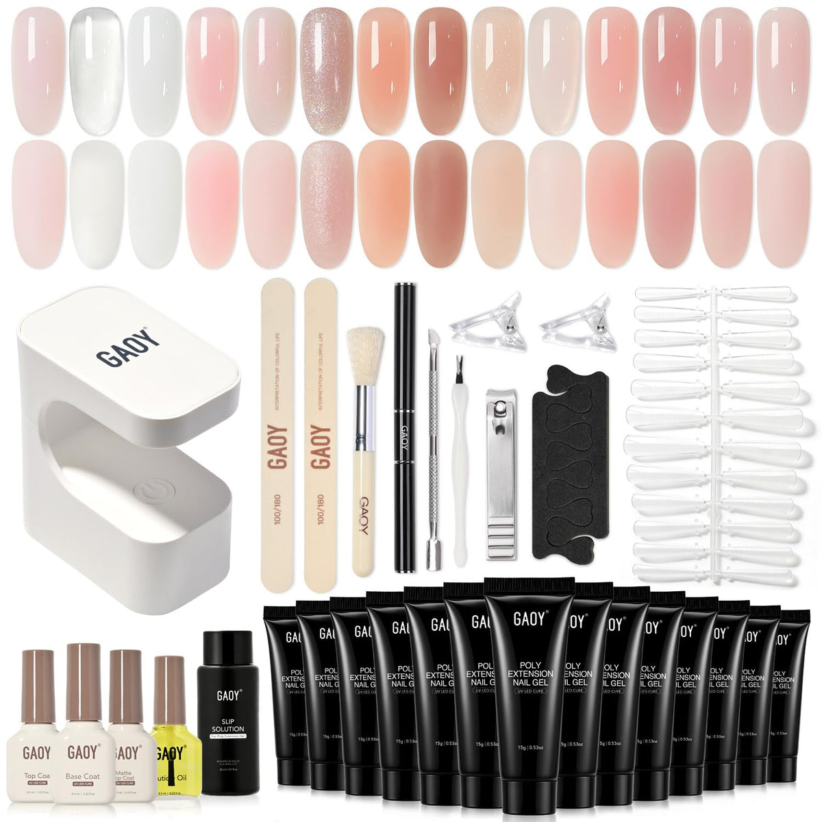 GAOY poly gel kit with UV lamp close-up for home salon nails