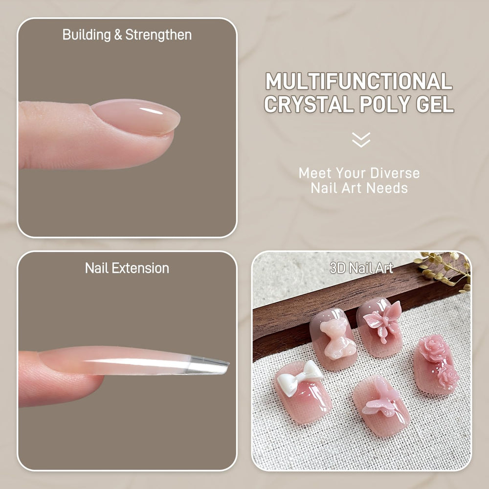 Slightly runny GAOY poly gel texture helps easy shaping with brush and dual forms.