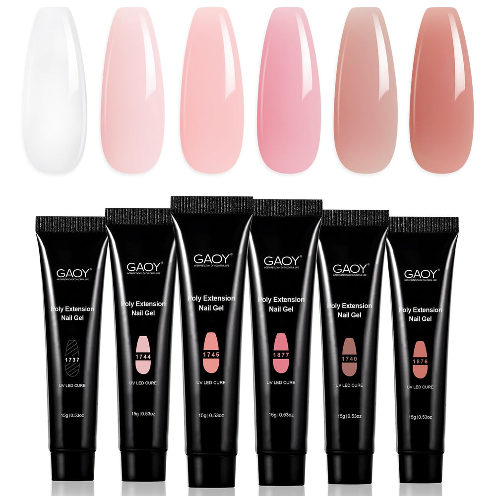 GAOY Poly Gel Set con seis colores rosa nude para uñas duraderas.