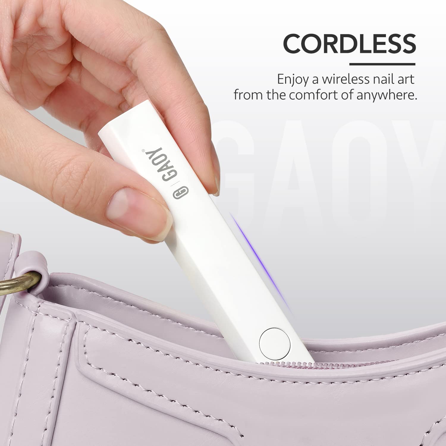 GAOY Portable nail lamp with battery life up to 40 minutes per charge.