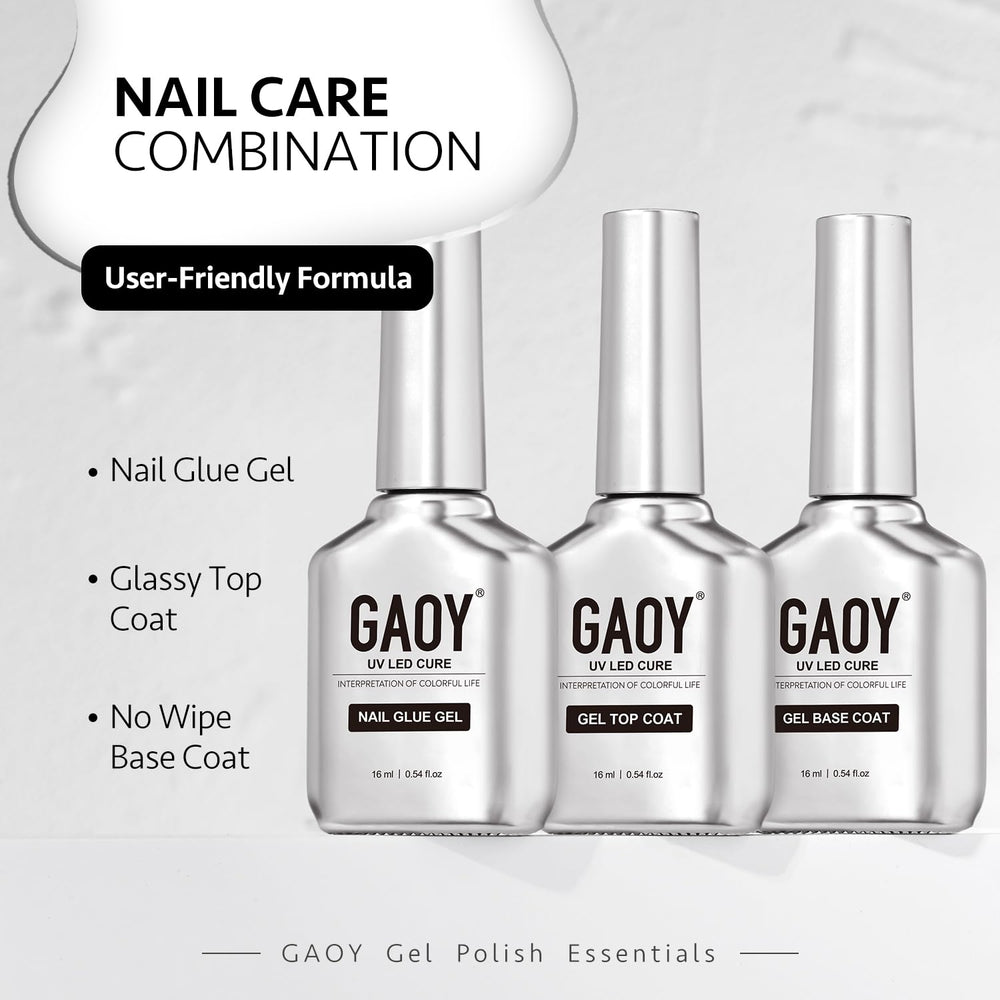 GAOY Set de 3 piezas 16 ml, kit completo para uñas con acabado brillante