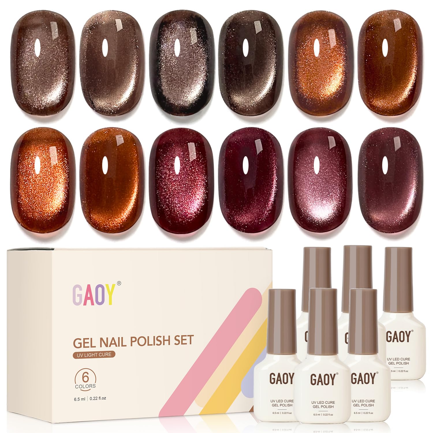 GAOY set de esmalte gel ojo de gato con brillo para uñas