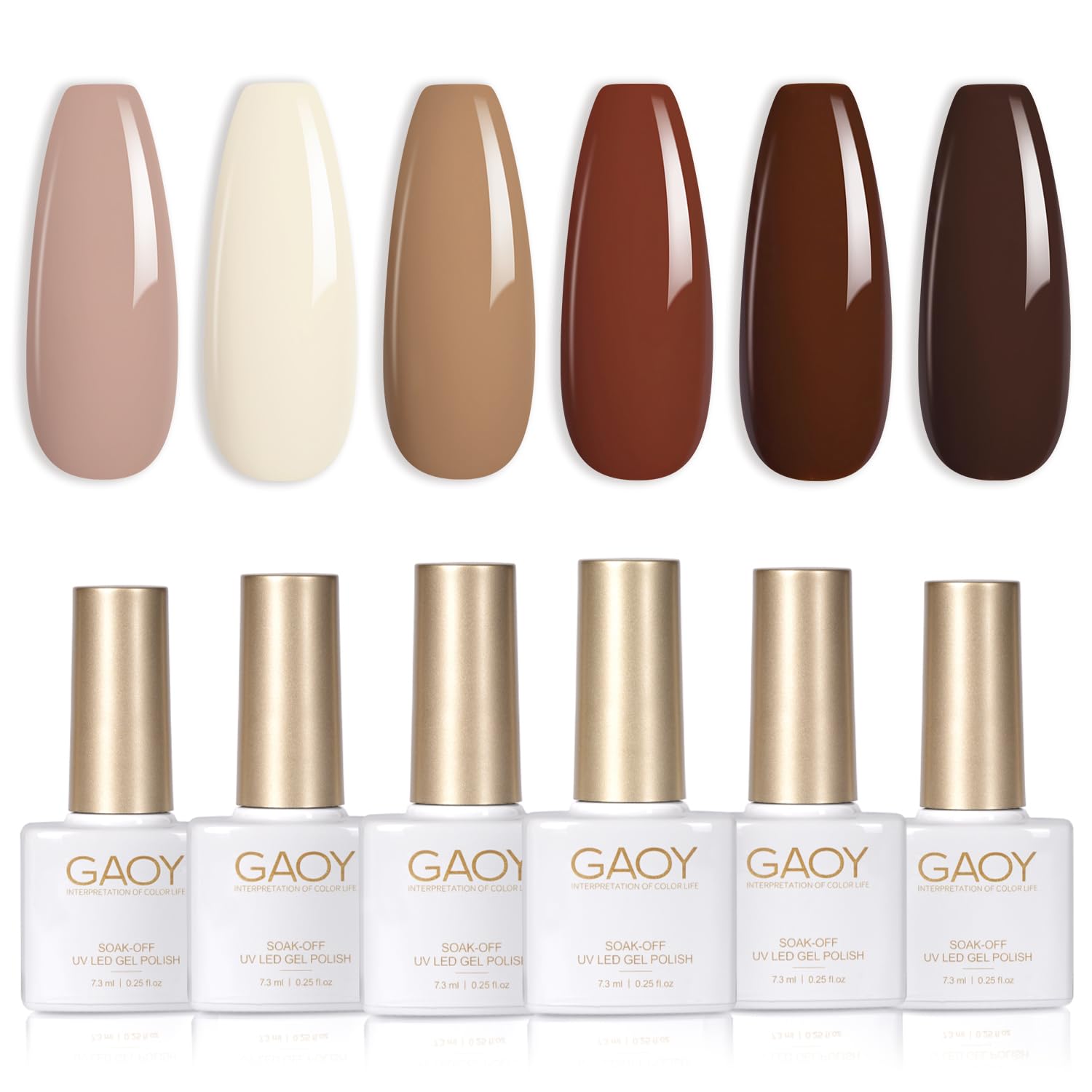 GAOY set gel uñas nude marrón otoñal, visión general del conjunto.